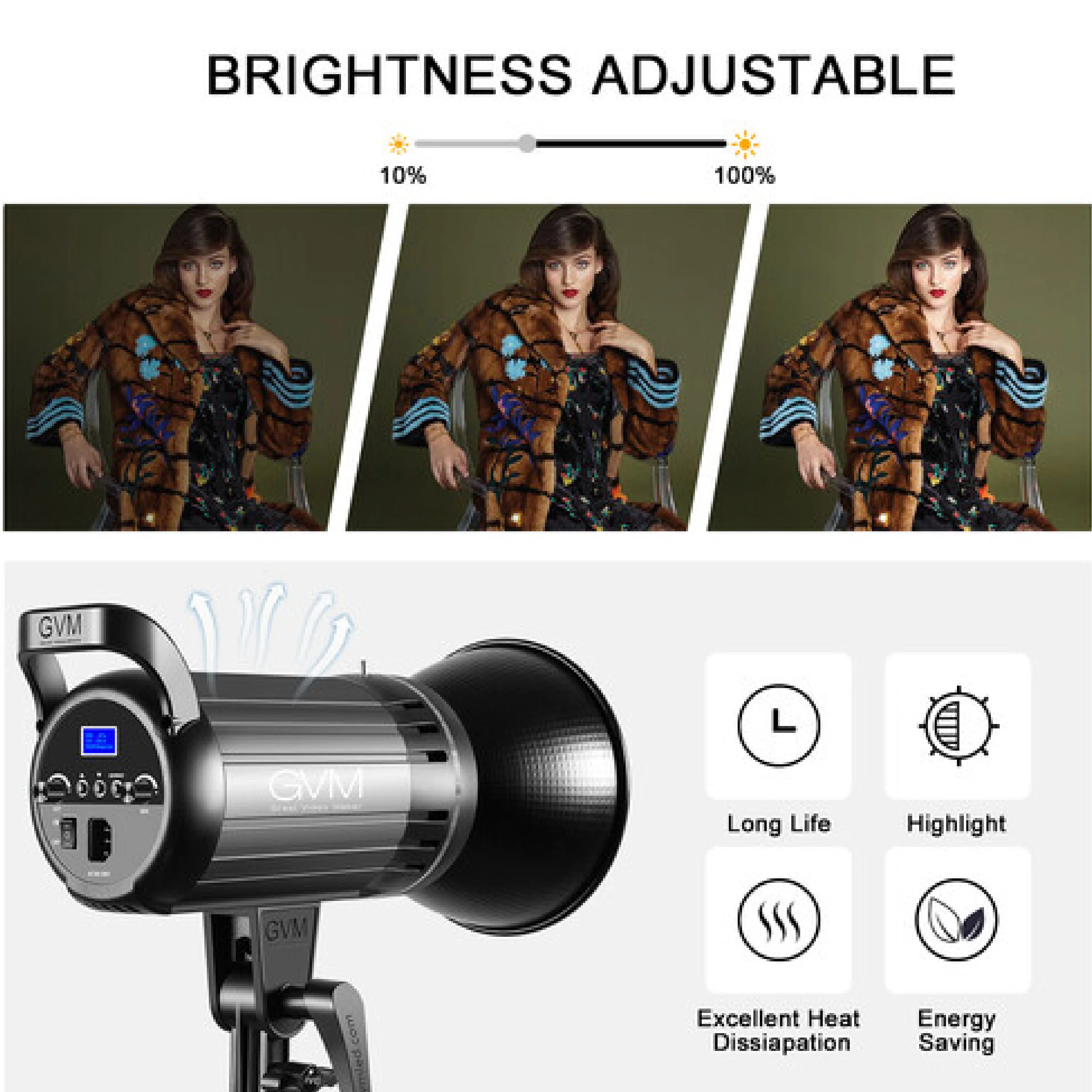 GVM-G100W 90W High Power LED Spotlight Bi-Color Studio Light - Image 5