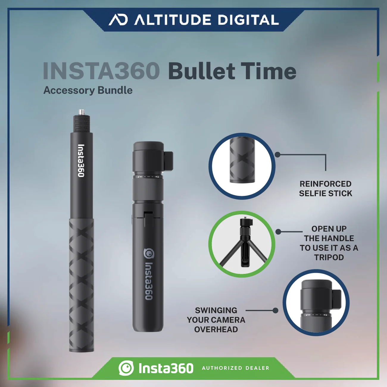 Insta360 Bullet Time Accessory Bundle for ONE X Camera (Handle/Tripod, Selfie Stick) - Image 2
