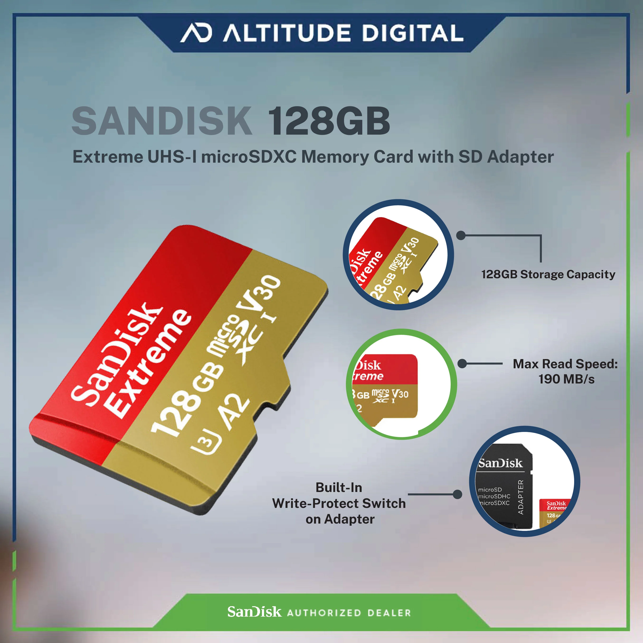 SanDisk Extreme microSDXC, SQXAA 128GB w/ SD Adapter - Image 3